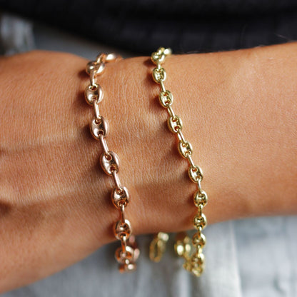 Mariner Chain Bracelet for Women Rose Gold Silver Puffed Link