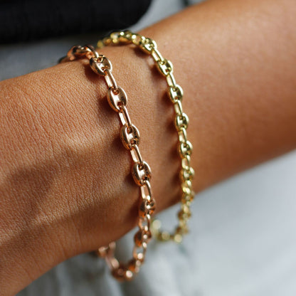 Mariner Chain Bracelet for Women Rose Gold Silver Puffed Link