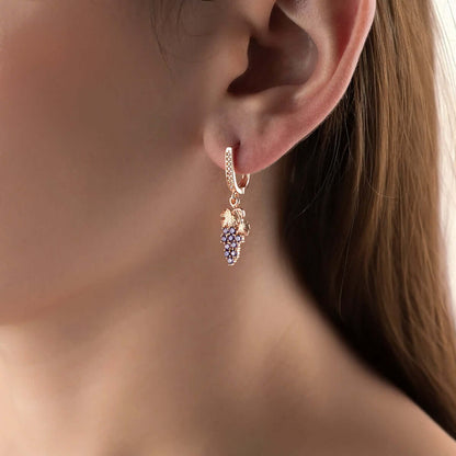 Purple Zirconia Grapes Dangle Earrings Gold-Plated Silver