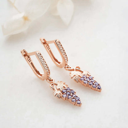 Purple Zirconia Grapes Dangle Earrings Gold-Plated Silver