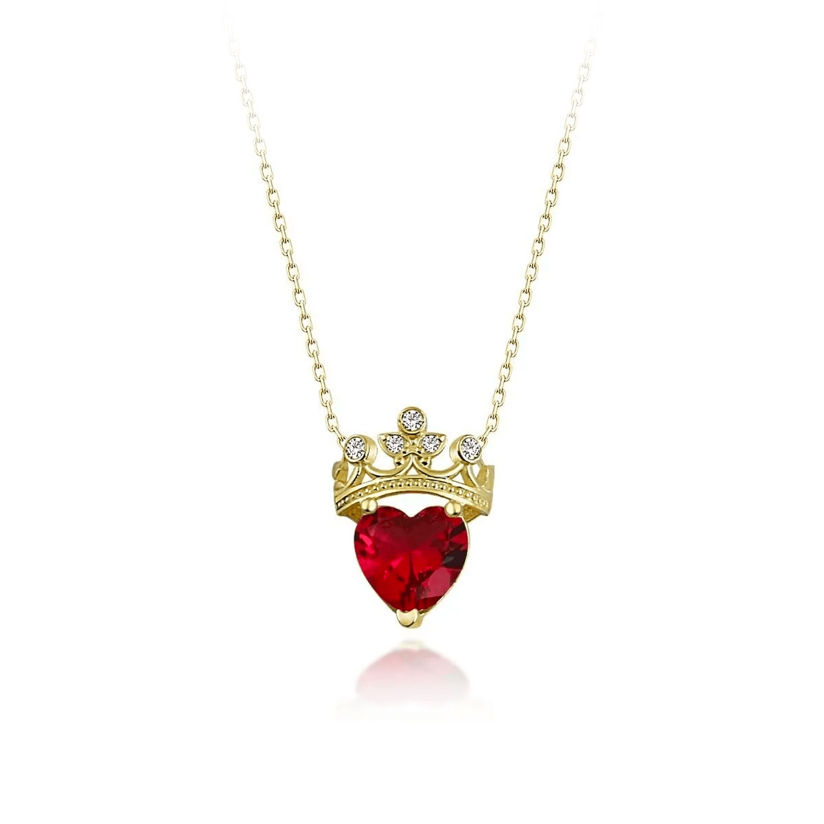 Gemstone Heart Queen Crown 925 Silver Necklace