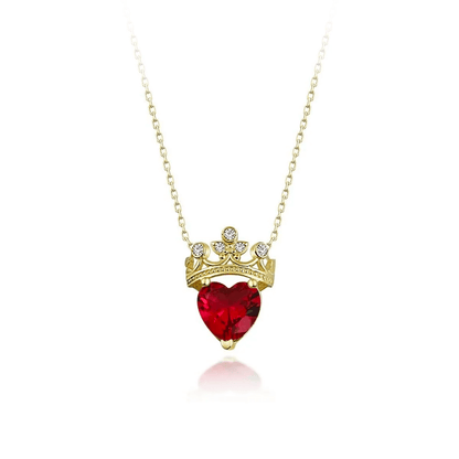 Gemstone Heart Queen Crown 925 Silver Necklace