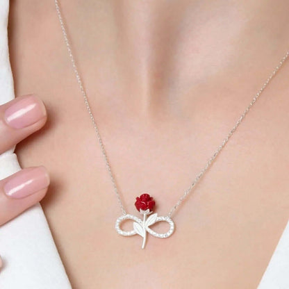 Infinity Necklace in 925 Sterling Silver with Rose and Zircon Stones