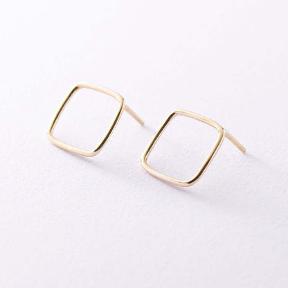 Open Rhomb Earrings Solid 14k Gold Studs Dainty Geometric Jewelry