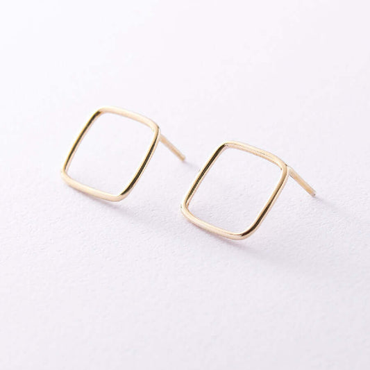 Open Rhomb Earrings Solid 14k Gold Studs Dainty Geometric Jewelry