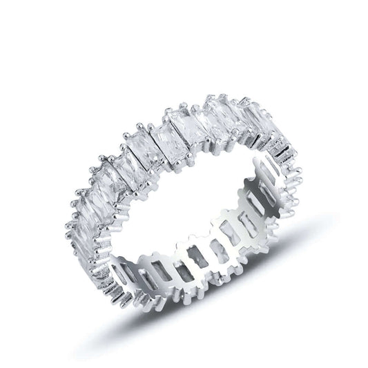 Eternity Ring Princess-Cut Zircon Crystals in 925 Silver