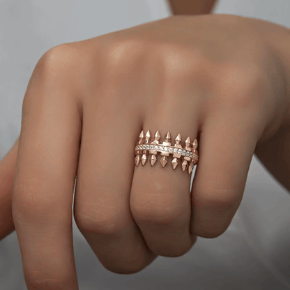Spike Ring with Pave Zircon Trendy Silver Jewelry