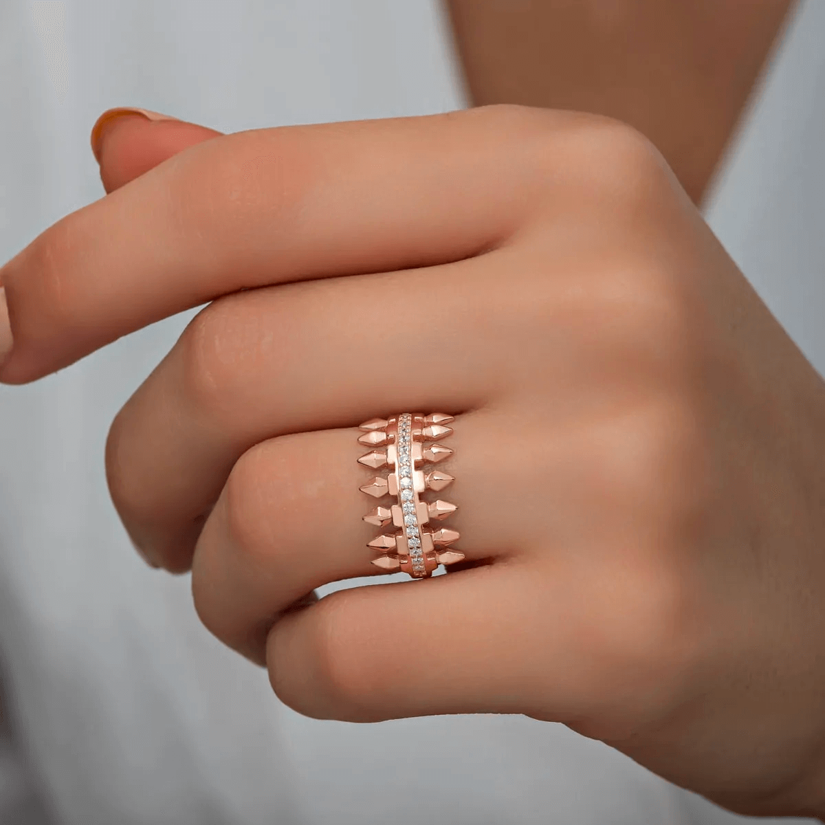 Spike Ring with Pave Zircon Trendy Silver Jewelry
