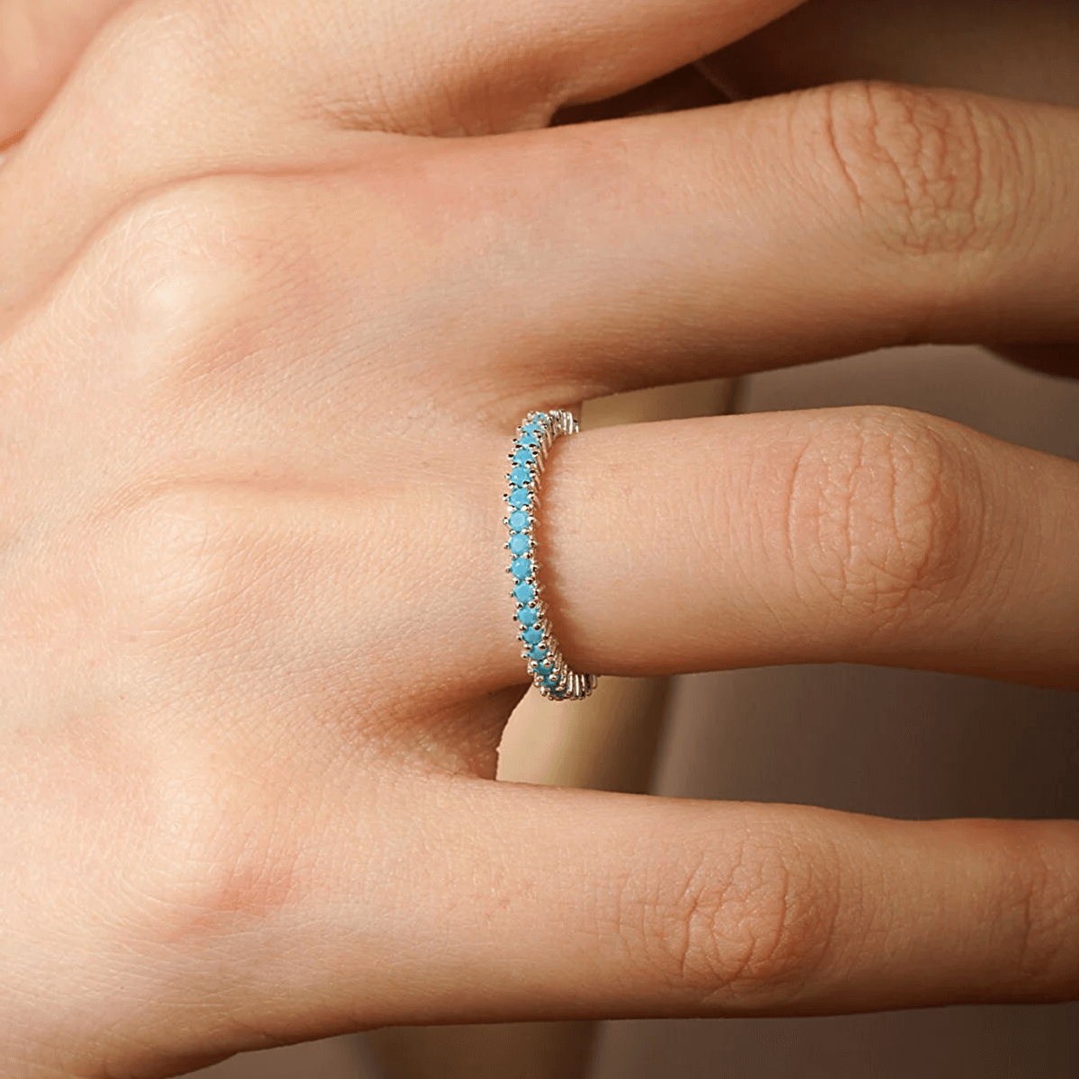 Single Row Mixed Colors Zircon Stone Eternity Silver Ring