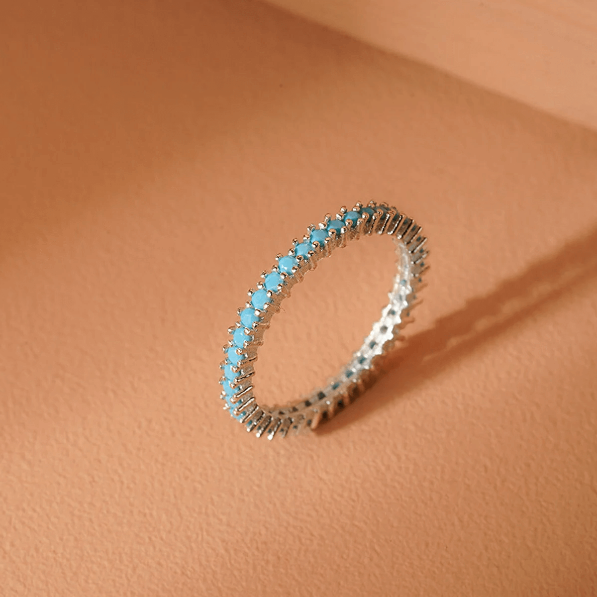 Single Row Mixed Colors Zircon Stone Eternity Silver Ring