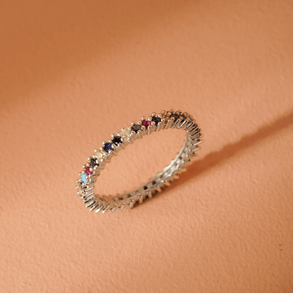 Single Row Mixed Colors Zircon Stone Eternity Silver Ring