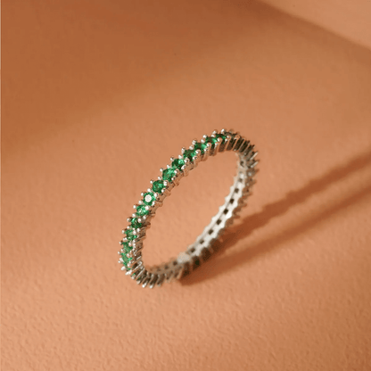 Single Row Mixed Colors Zircon Stone Eternity Silver Ring