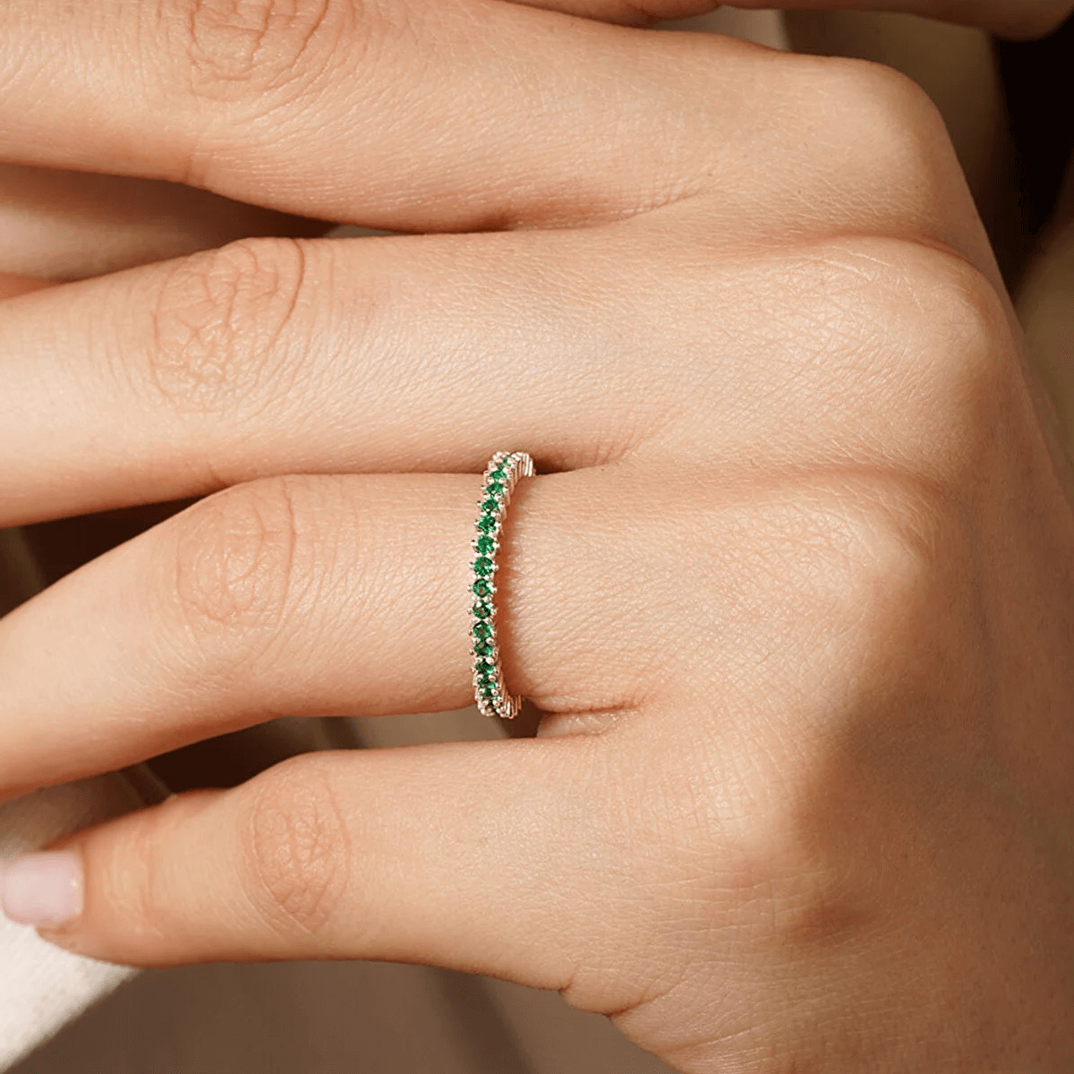 Single Row Mixed Colors Zircon Stone Eternity Silver Ring