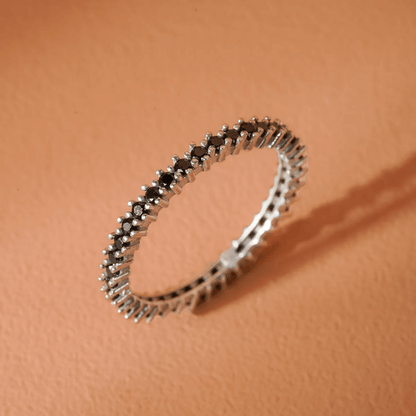 Single Row Mixed Colors Zircon Stone Eternity Silver Ring