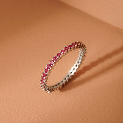 Single Row Mixed Colors Zircon Stone Eternity Silver Ring