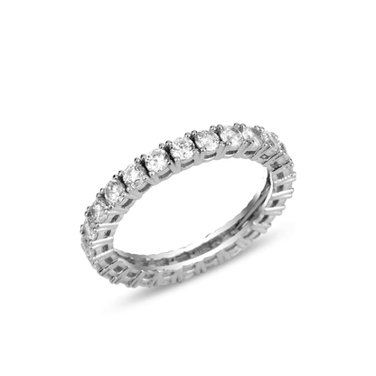 Eternity Zircon Ring Sterling Silver and Round Crystals