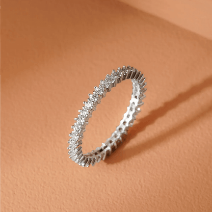 Single Row Mixed Colors Zircon Stone Eternity Silver Ring