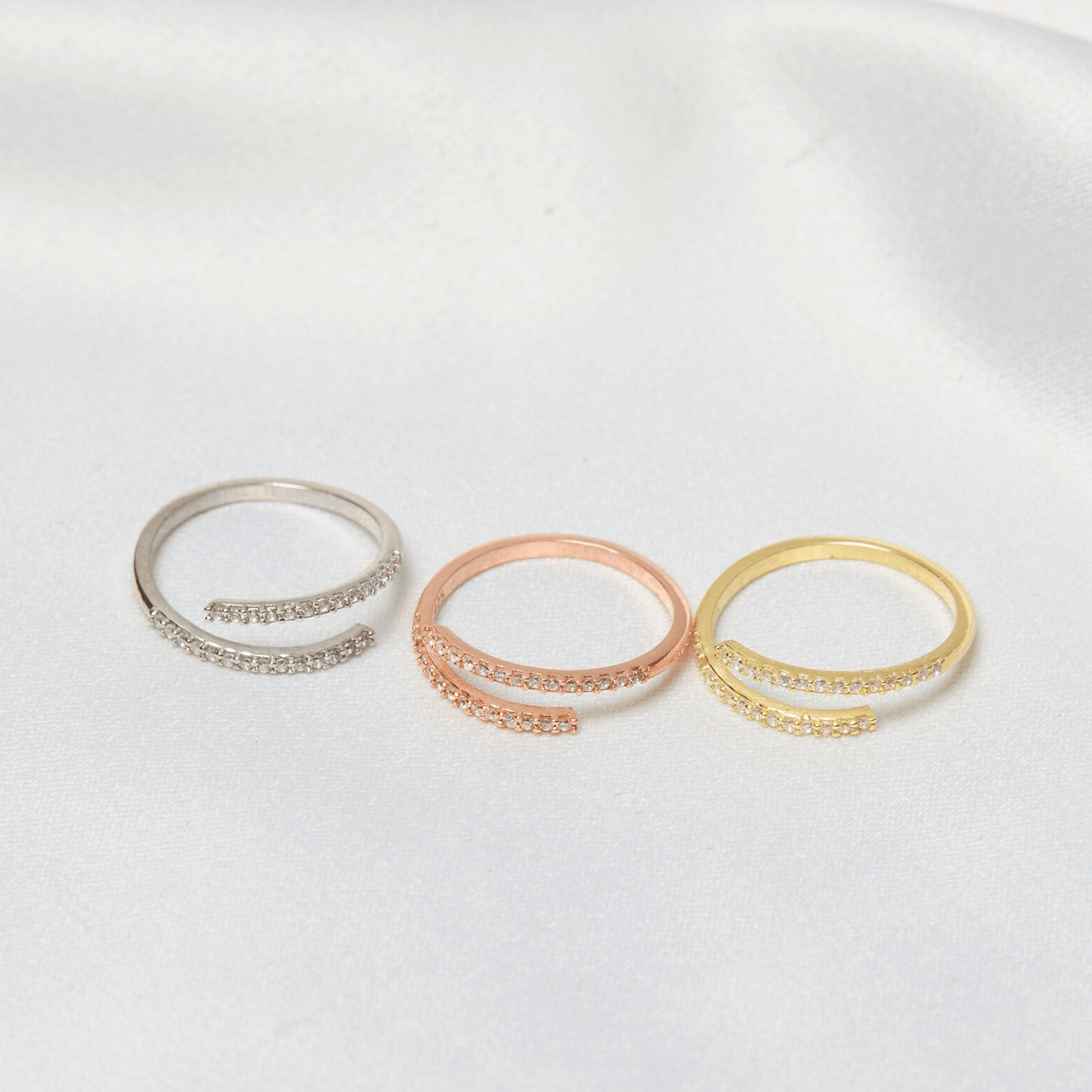 Pav¨¦ CZ Multi Row Open Ring in Solid 925 Sterling Silver