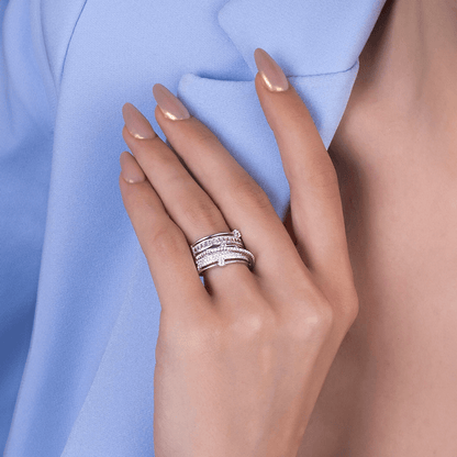 Zircon Stone Spiral Cocktail Ring in Sterling Silver