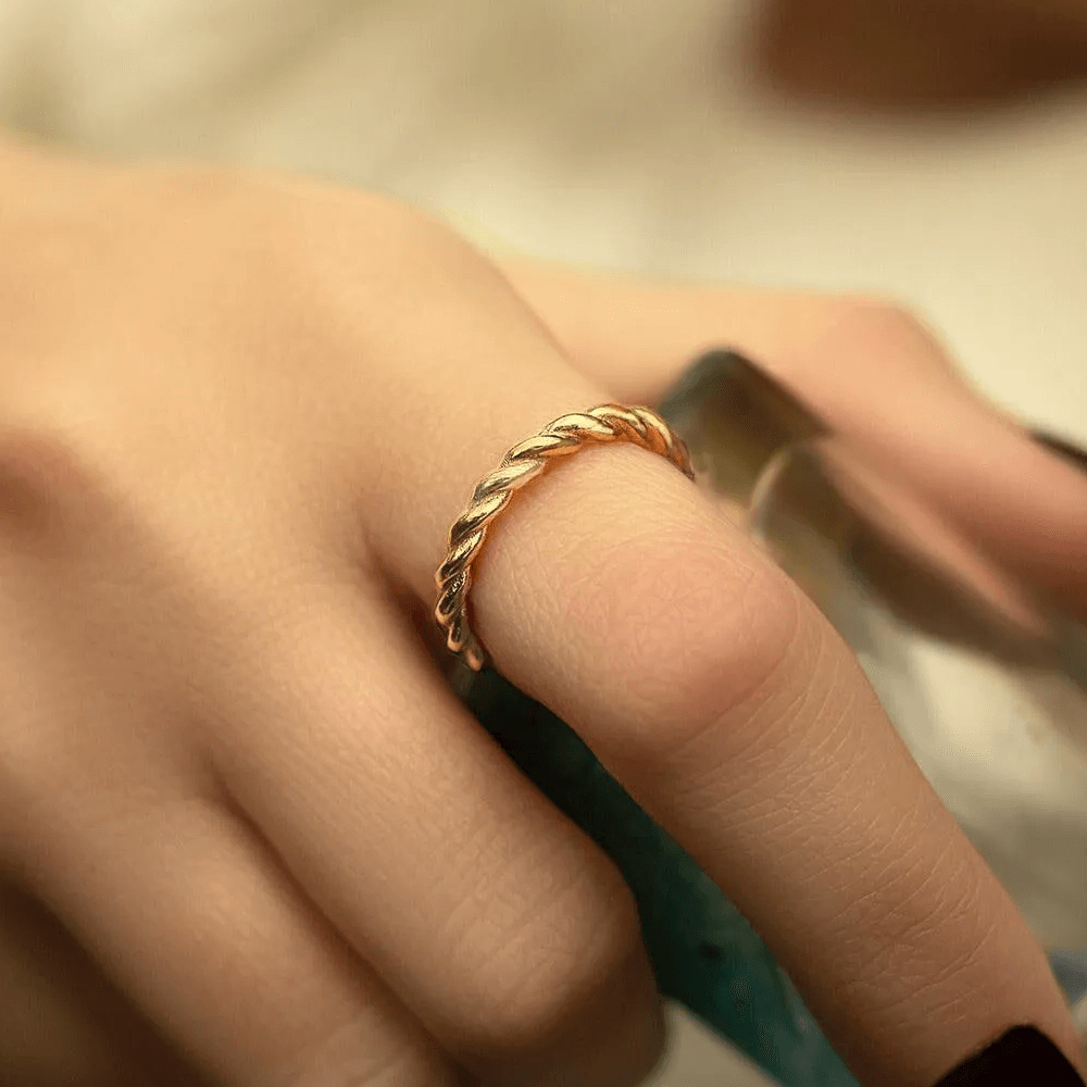 Twisted Wire Ring Gold-Plated Silver Rope Design Band