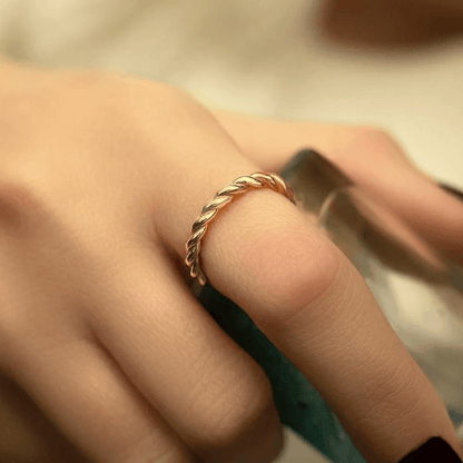 Twisted Wire Ring Gold-Plated Silver Rope Design Band