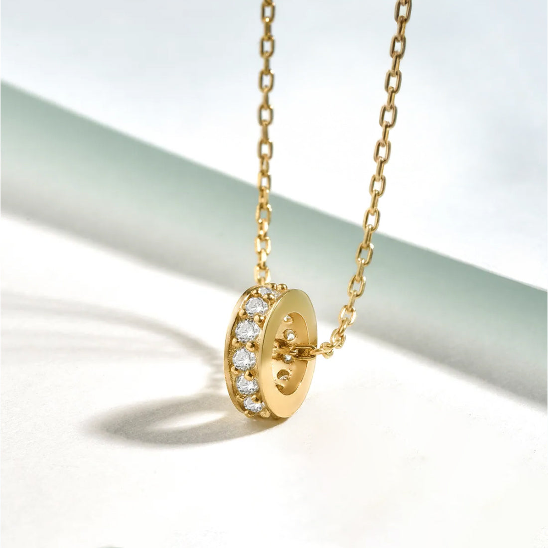Gold?Plated Crystal Ring Pendant Necklace with Chain