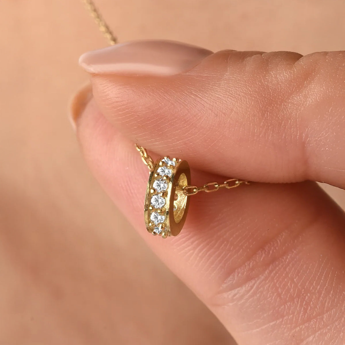 Gold?Plated Crystal Ring Pendant Necklace with Chain