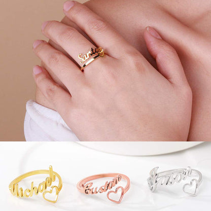 Custom Name Ring with Heart Gold Dainty Jewelry