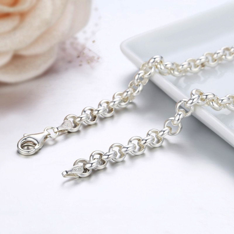 Women's 6 mm Rolo Chain Bracelet Solid Silver Jewelry