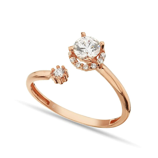 Gold-Plated Sterling Silver Open Ring with Cubic Zirconia