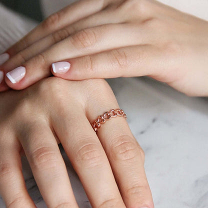 Rose Gold-Plated Open Band Love Ring with Hearts