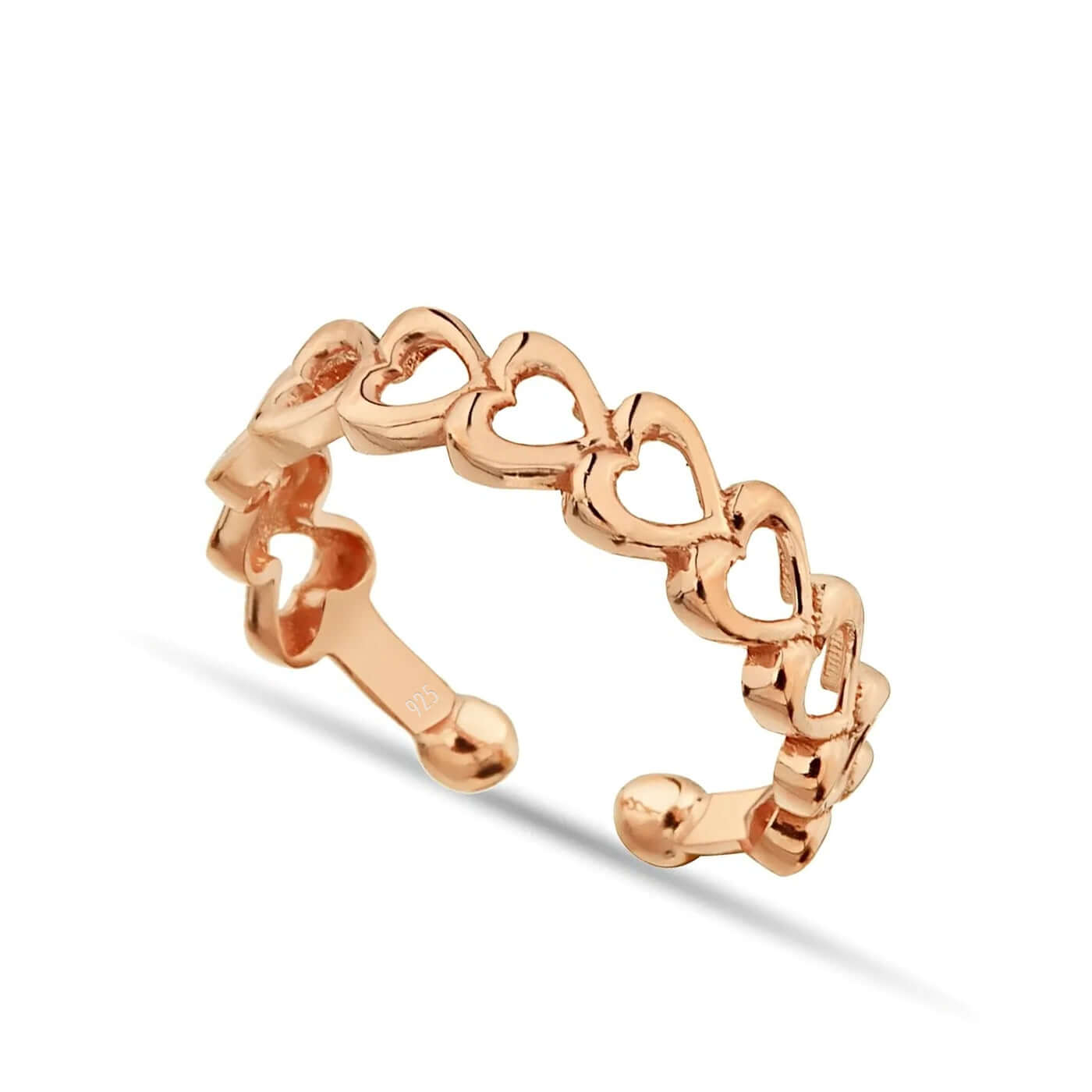 Rose Gold-Plated Open Band Love Ring with Hearts