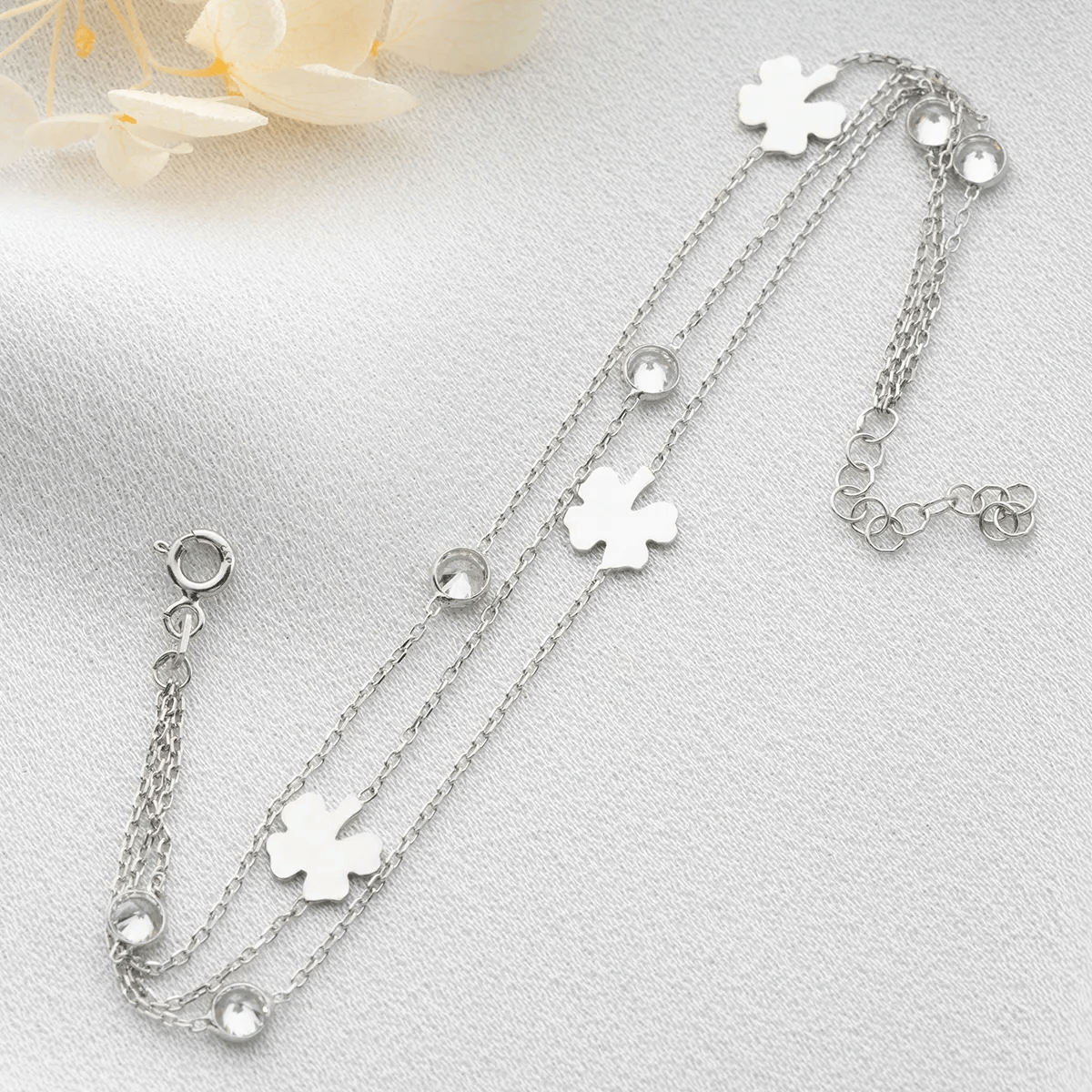 Rose Plated Sterling Silver Clover Layered Chain Bracelet
