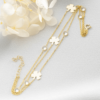 Rose Plated Sterling Silver Clover Layered Chain Bracelet