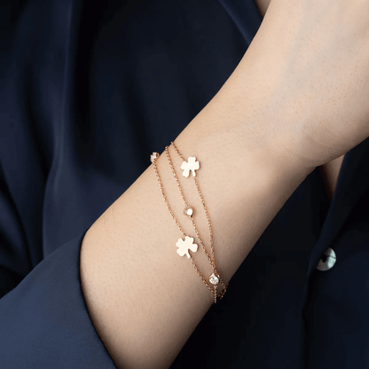 Rose Plated Sterling Silver Clover Layered Chain Bracelet