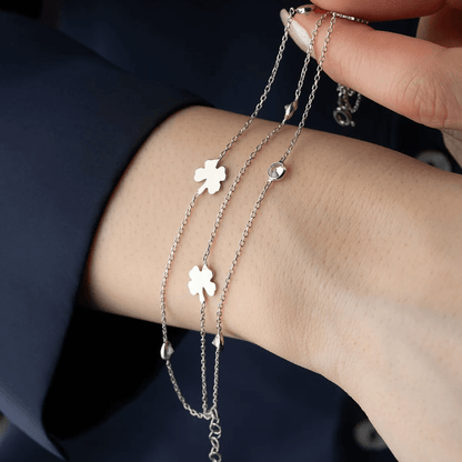 Rose Plated Sterling Silver Clover Layered Chain Bracelet