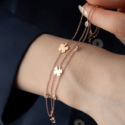 Rose Plated Sterling Silver Clover Layered Chain Bracelet