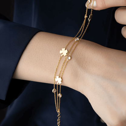 Rose Plated Sterling Silver Clover Layered Chain Bracelet
