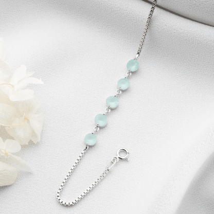 Round Opal Box Link Five Stone Bracelet in Sterling Silver