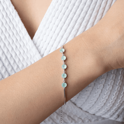 Round Opal Box Link Five Stone Bracelet in Sterling Silver