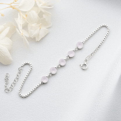 Round Opal Box Link Five Stone Bracelet in Sterling Silver