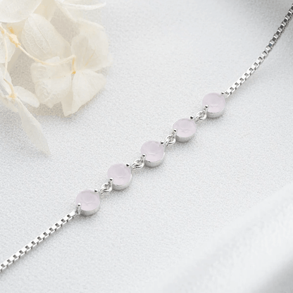 Round Opal Box Link Five Stone Bracelet in Sterling Silver