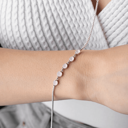 Round Opal Box Link Five Stone Bracelet in Sterling Silver