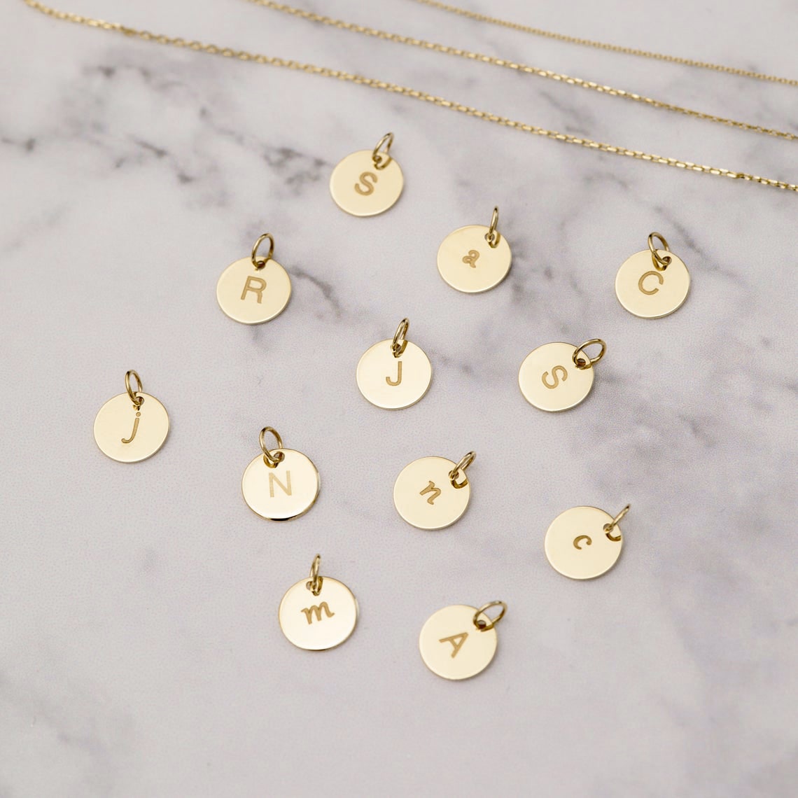 Gold Engravable Dangle Initial Charm Necklace