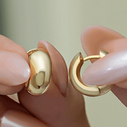 Puffed Silver Chunky Huggie Hoops 18K Yellow Gold Plated