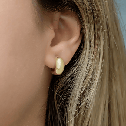 Puffed Silver Chunky Huggie Hoops 18K Yellow Gold Plated