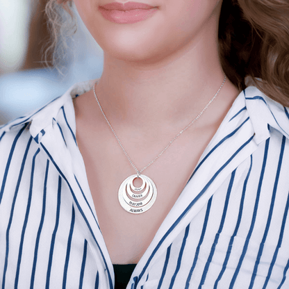 Sterling Silver Engraved Stacked Circles Necklace Family Gift