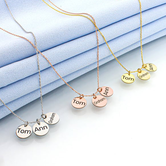 Mom's Necklace Silver Engraved Family Charms