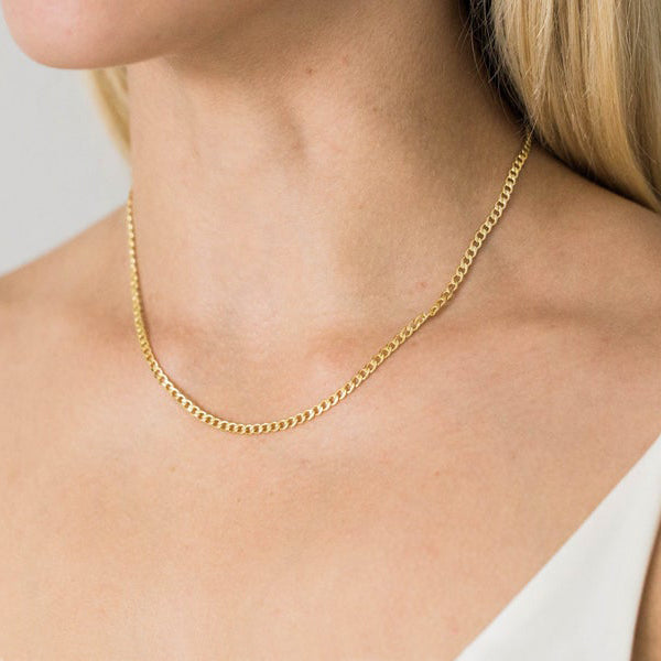 Gold Necklace 3mm Curb Chain Layering Statement Jewelry