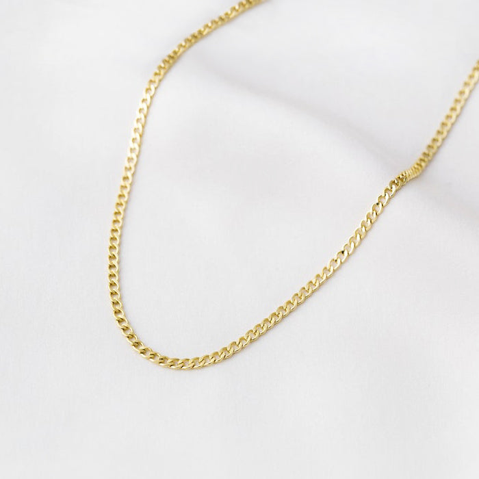 Gold Necklace 3mm Curb Chain Layering Statement Jewelry